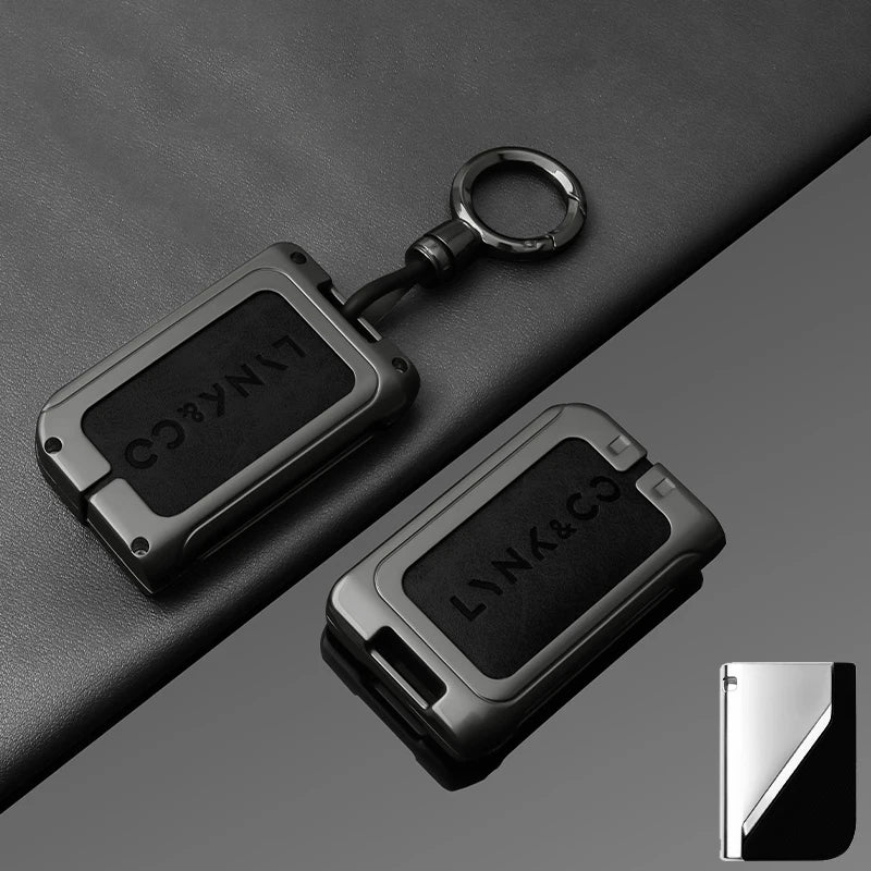 Premium Autoschlüssel Hülle aus Metall & Leder für Lynk & Co 01 & 05 – Robuste Alloy Key Case Cover mit Schlüsselanhänger