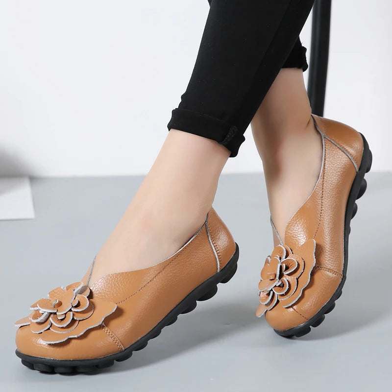 HAJINK Damen Flats – Slip-On Mokassins aus echtem Leder, elegante Ballerinas, Plus Size 35-47, bequeme Alltags- & Freizeitschuhe