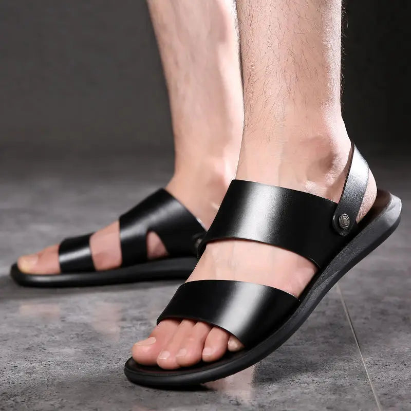 YBQJOO Herren Sommer Leder Sandalen – Vintage Gladiator Sandalen aus echtem Rindsleder, bequeme Casual Flats &amp; Beach Slipper 