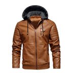 Herren PU-Lederjacke mit Kapuze & Fleece-Futter – Warme Motorradjacke für Herbst & Winter, Casual Lederjacke in Weiß
