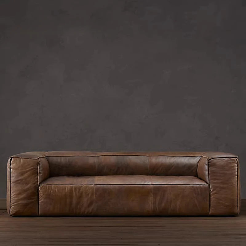 Luxuriöses Leder Sofa für Wohnzimmer – Braunes Designer Sofa im italienisch-nordischen Stil, Lazy Luxury Couch mit weicher Polsterung