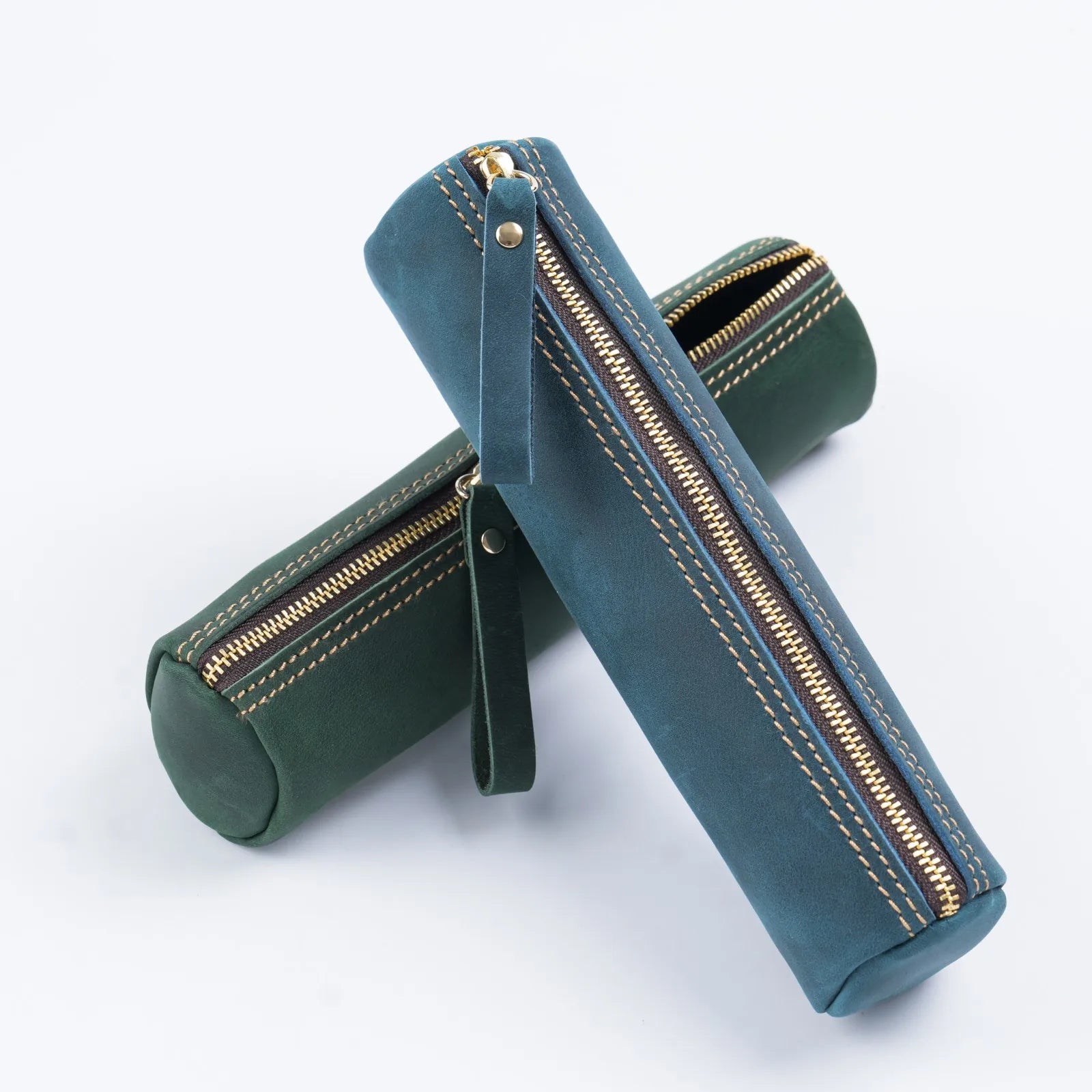 Genuine Leather Zipper Pen Case - Stylish Pencil Pouch for Students, Office & Travel - Compact Stationery Organizer Bag