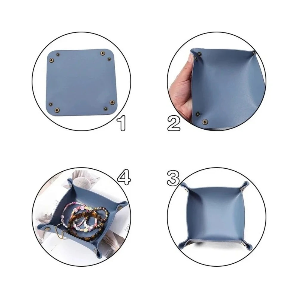 Nordische PU Leder Ablageschale 25 × 25 cm – Faltbare Design-Aufbewahrung für Schmuck, Kosmetik & Schlüssel