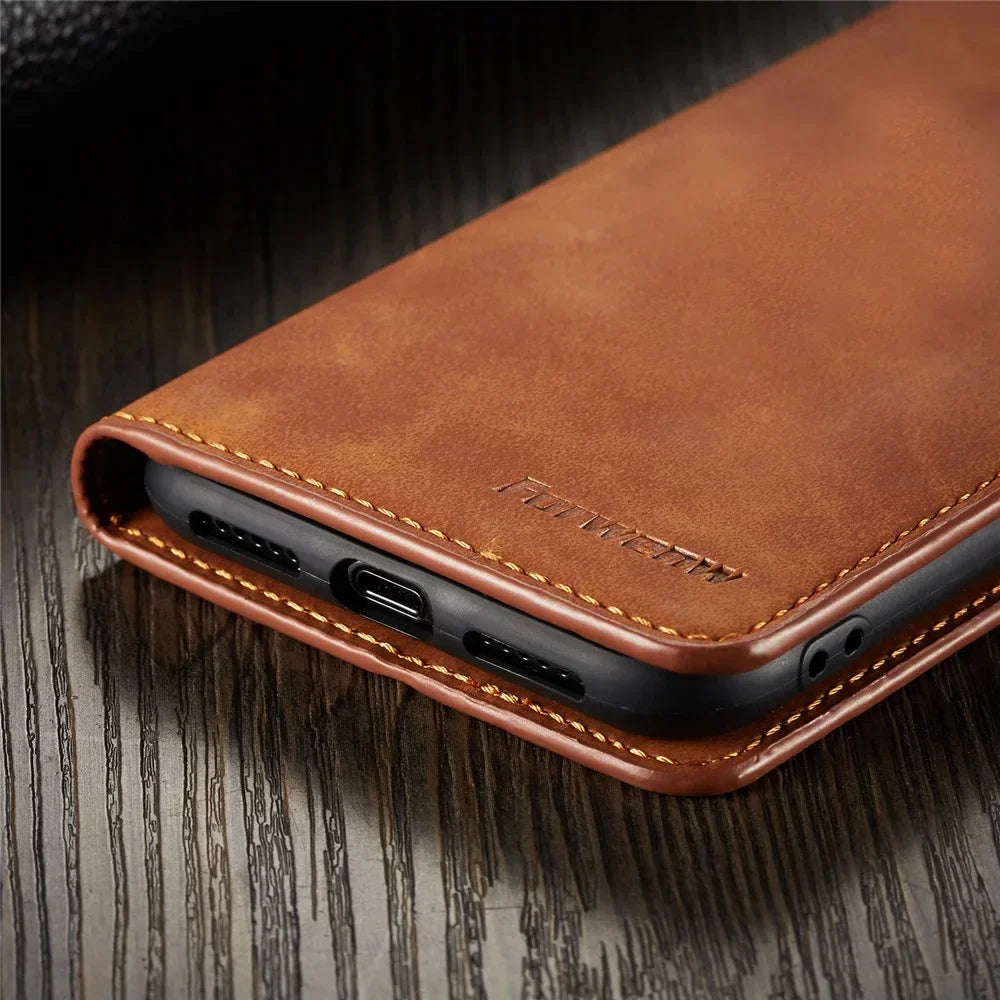 Dünne Wildleder Leder Wallet Hülle für iPhone – Slim Flip Case mit starkem Magnet & Kartenfächern für iPhone 5S bis iPhone 17 Pro Max