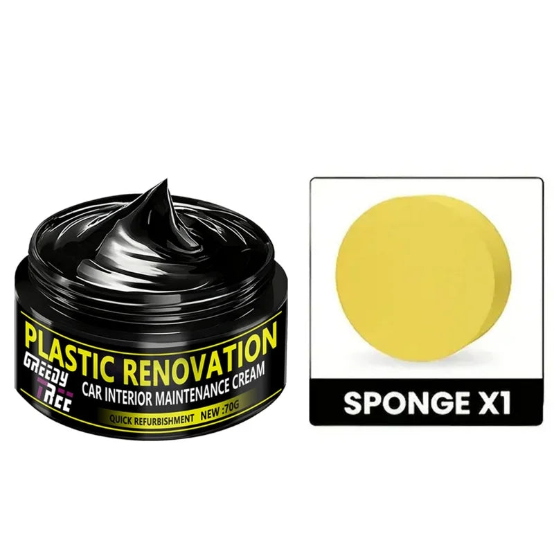 Car Plastic Repair Agent – Kristallklarer Leder- & Innenraum-Erneuerungswachs für Auto, Tiefschwarzer Glanz & Schutz