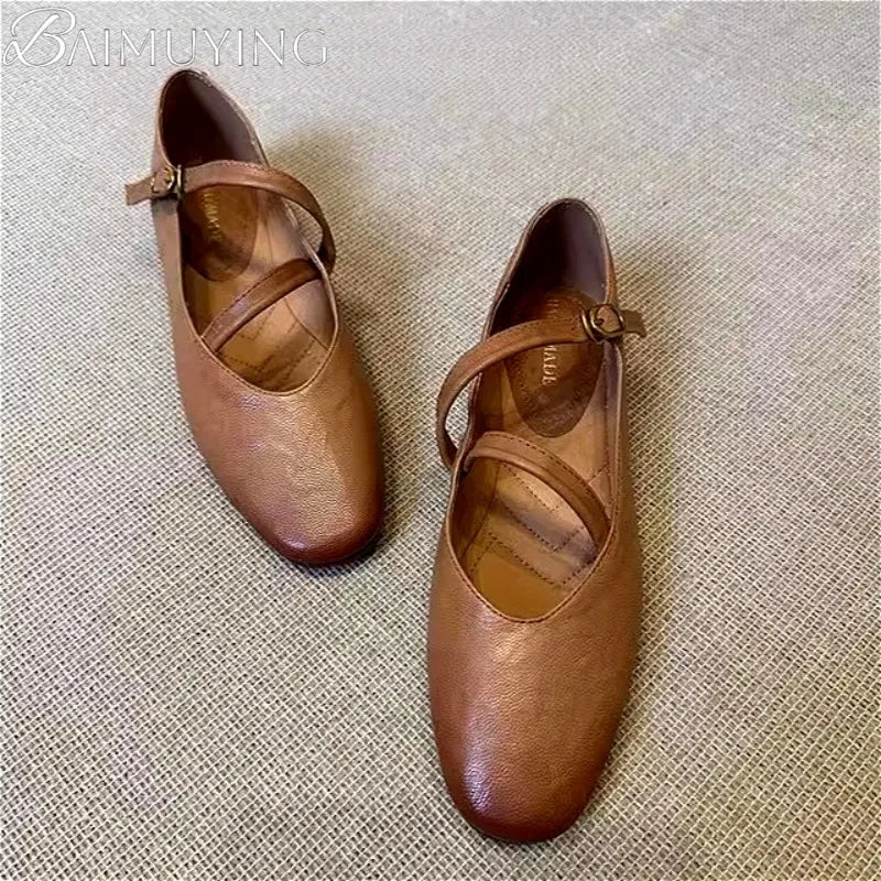 BAIMUYING Mary Jane Damen 2025 – Retro Flats aus Kunstleder mit Runder Zehenpartie, Bequeme Alltagsschuhe für Frühling und Summer 