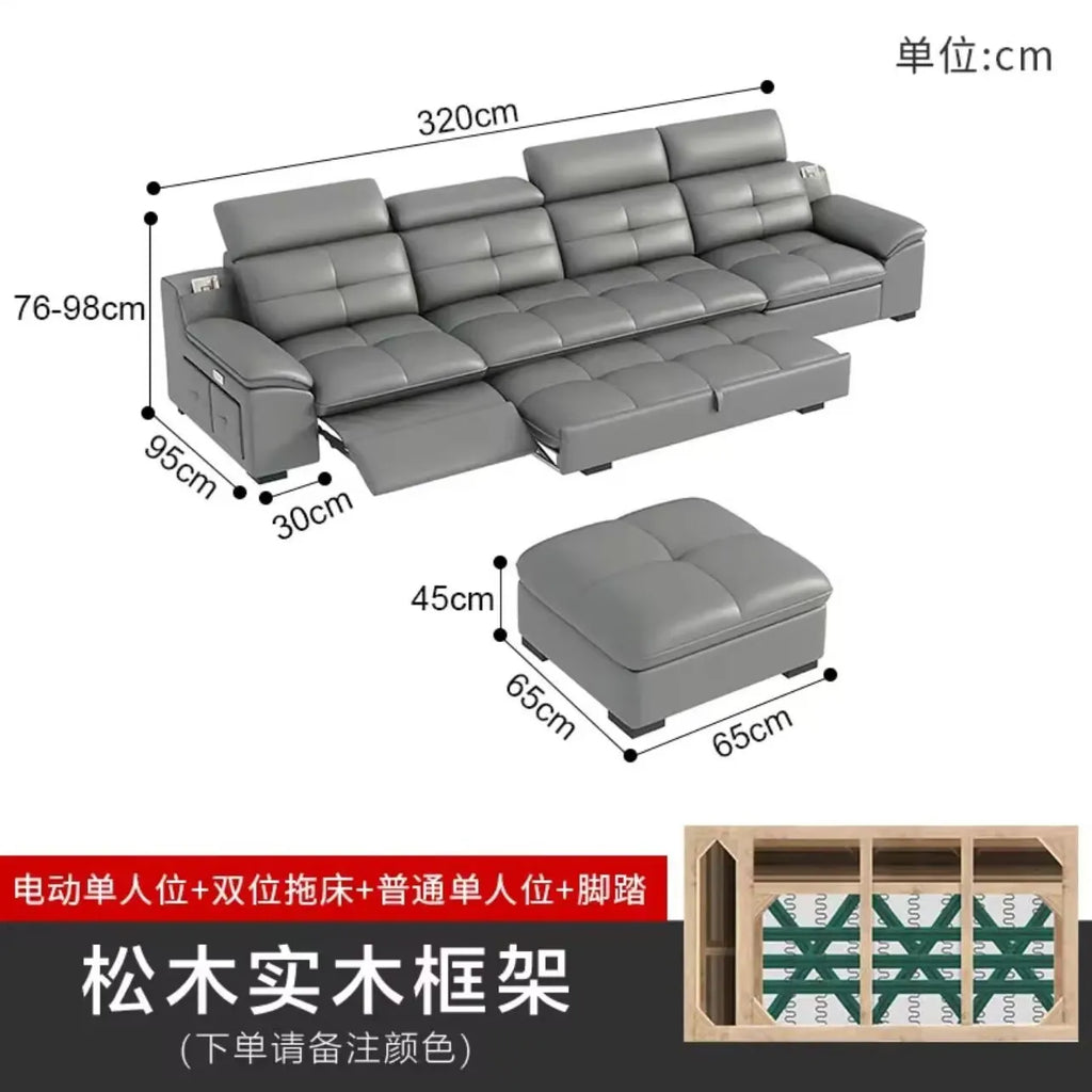 Modernes italienisches Leder Sofa mit Stauraum & elektrischer Funktion – Platzsparendes Kombinationssofa für kleine Wohnungen, elektrisch verstellbar