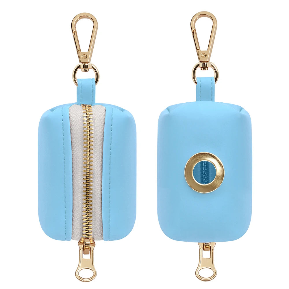 Personalisiertes PU-Leder Hundehalsband- & Leinen-Set mit Kotbeutelhalter – Farbiges Komfort-Set für Hunde & Möpse