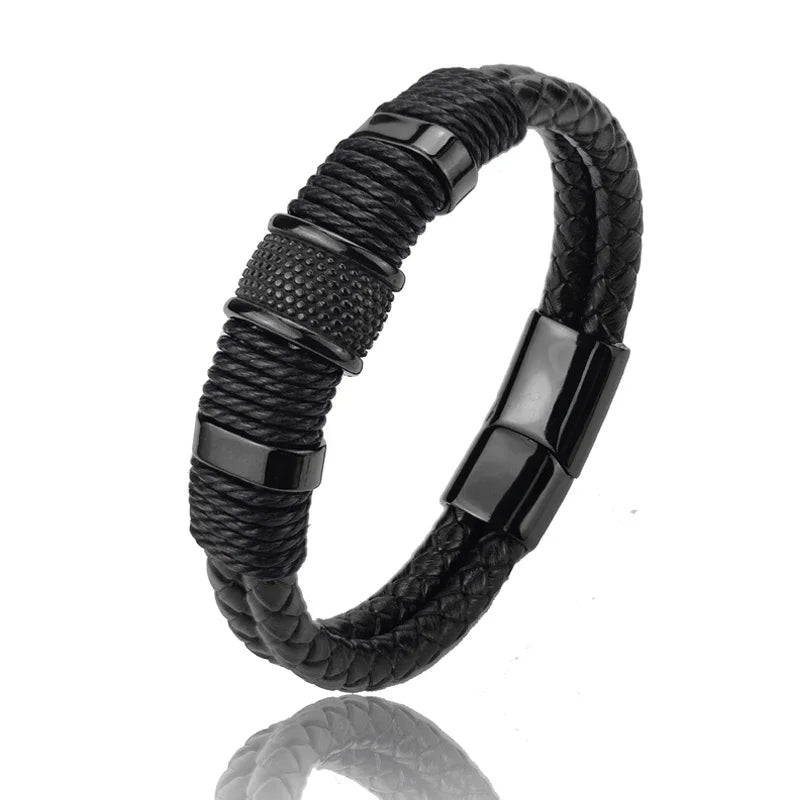 Luxus Herren Lederarmband Vintage – Mehrlagiges braunes Lederarmband mit Edelstahl & Perlen, elegantes Herrenarmband in Premium-Qualität