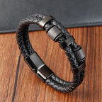 Geflochtenes Lederarmband mit Magnetverschluss – Edelstahl Charm Armband für Herren, modernes Design 21 cm
