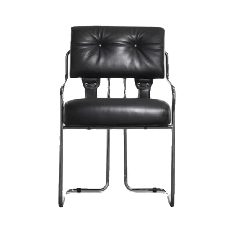 Französischer Retro Bürostuhl aus Echtleder – Eleganter Konferenz- &amp; Schreibtischstuhl im Light-Luxury Design mit Armlehnen 