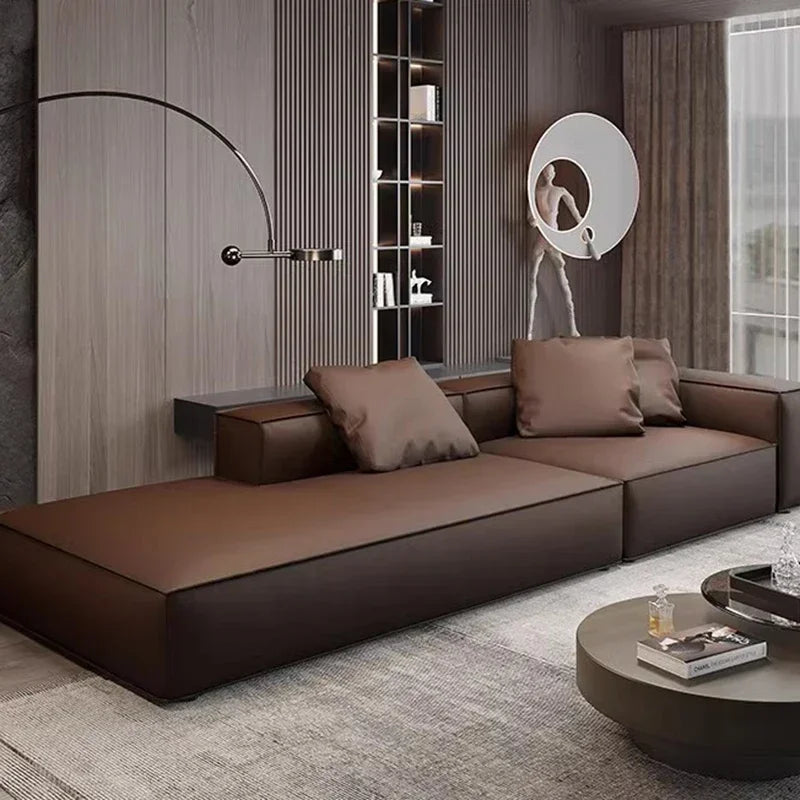 Nordisches Luxus Leder-Ecksofa im minimalistaischen Design – Designer Lounge Sofa aus Rindsleder, modernes Relax-Sofa für Wohnzimmer &amp; Salon