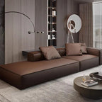 Nordisches Luxus Leder-Ecksofa im minimalistaischen Design – Designer Lounge Sofa aus Rindsleder, modernes Relax-Sofa für Wohnzimmer &amp; Salon