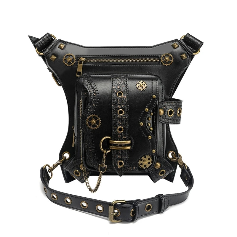 Steampunk Damen & Herren Bauchtasche – Gothic PU-Leder Fanny Pack, Crossbody & Thigh Leg Hip Holster für Reisen und Festivals