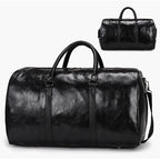Gros sacs de voyage en cuir PU pour hommes – Sac de voyage et sac de fitness moderne avec gourde, sac de week-end et sac à main léger en noir 