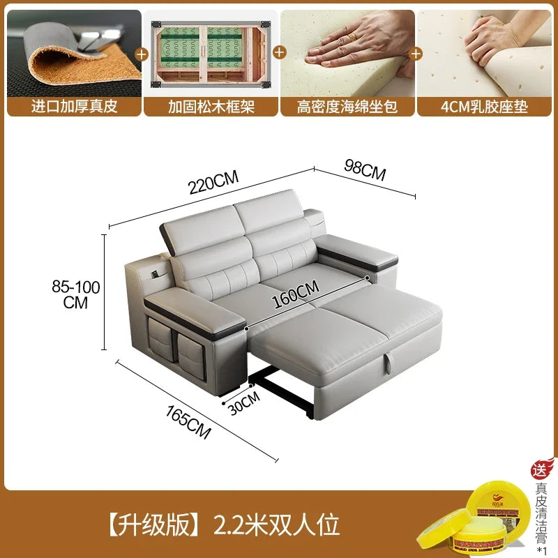 Designer Ledersofa für das Wohnzimmer – Verstellbares, faltbares & modulares Lounge-Sofa aus Echtleder im minimalistischen Design