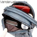 VANDERWAH 4-in-1 Damen Leder-Rucksack – Multifunktionale Schultertasche, kleiner Fashion Rucksack & Messenger Bag