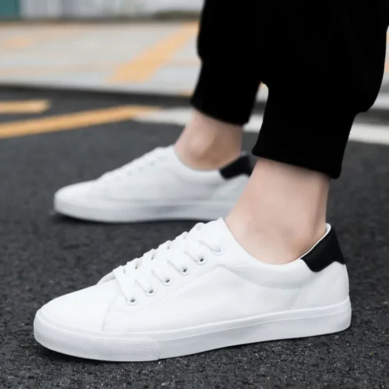 LEDP Herren Leder Sneaker – Klassische Casual Schuhe, weiße Plattform-Sneaker, komfortabel, atmungsaktiv, höhenverstellbar