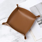 Nordic Style PU Leder Ablageschale – Faltbarer Desktop Organizer für Schlüssel, Schmuck & Kosmetik (21×14×8 cm)