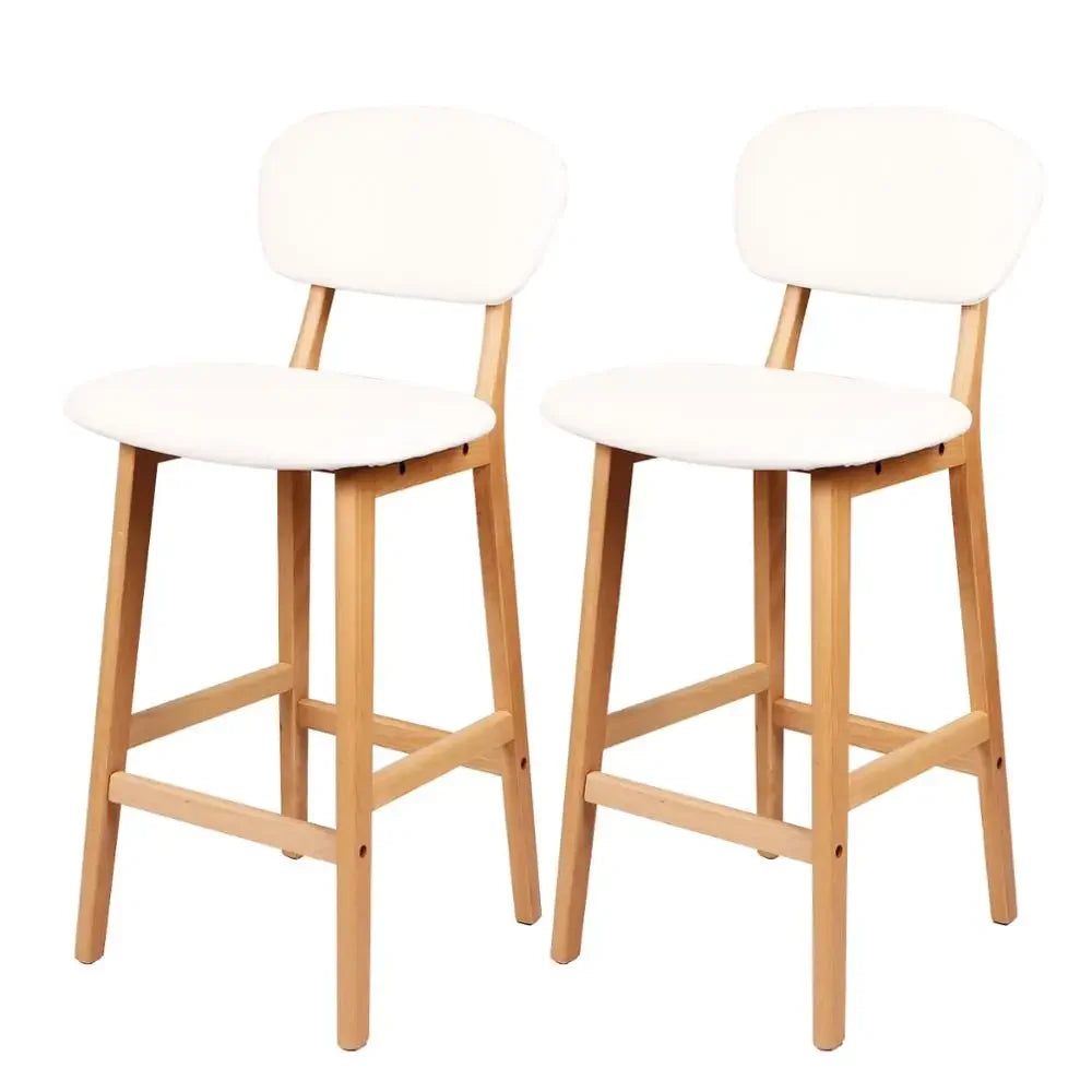 WOLTU 2er Set Barhocker aus Kunstleder & Massivholz – Moderne Designer Küchenhocker in Weiß