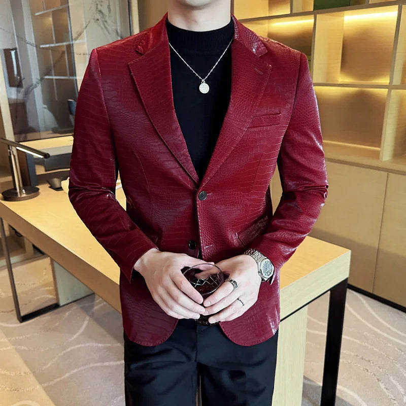 Herren Lederblazer mit Krokodilprägung – Slim Fit Business-Casual Jacke aus hochwertigem Kunstleder für Herbst & Winter (M–4XL)