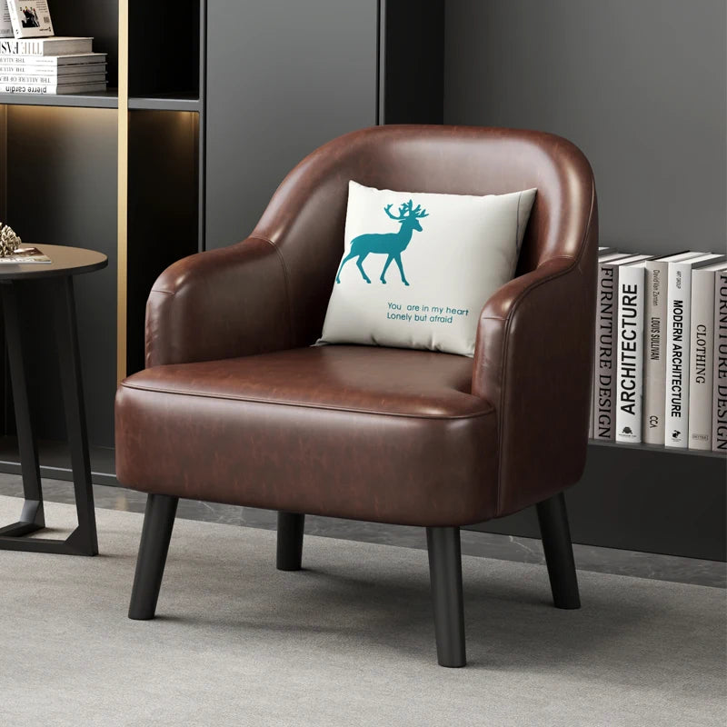 Moderner Lounge-Sessel aus Kunstleder – Bequemer Einzelsessel für Wohnzimmer, Schlafzimmer & Büro, kompakter Relax- & Accent Chair