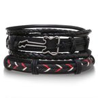 Punk Leder Wickelarmband mit Gitarren- & Unendlichkeits-Symbol – Geflochtenes Vintage Armband mit Holzperlen, Ethno Tribal Wristband für Damen & Herren