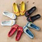feerldi Damen Vintage Leder Flats WB-56 – Handgefertigte Blumen-Moccasins, Slip-On Ballerinas für Alltag und Freizeit, Lila Loafers in Größe 42