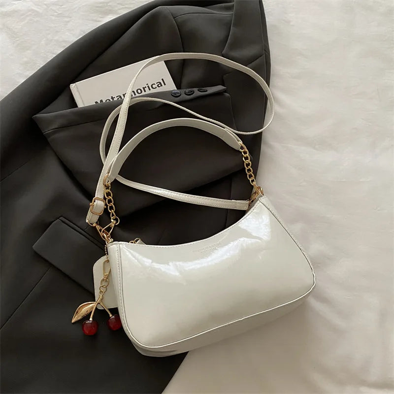 Retro PU-Leder Schultertasche für Damen – Modische Unterarmtasche in Einfarbig, Leichte Handbag