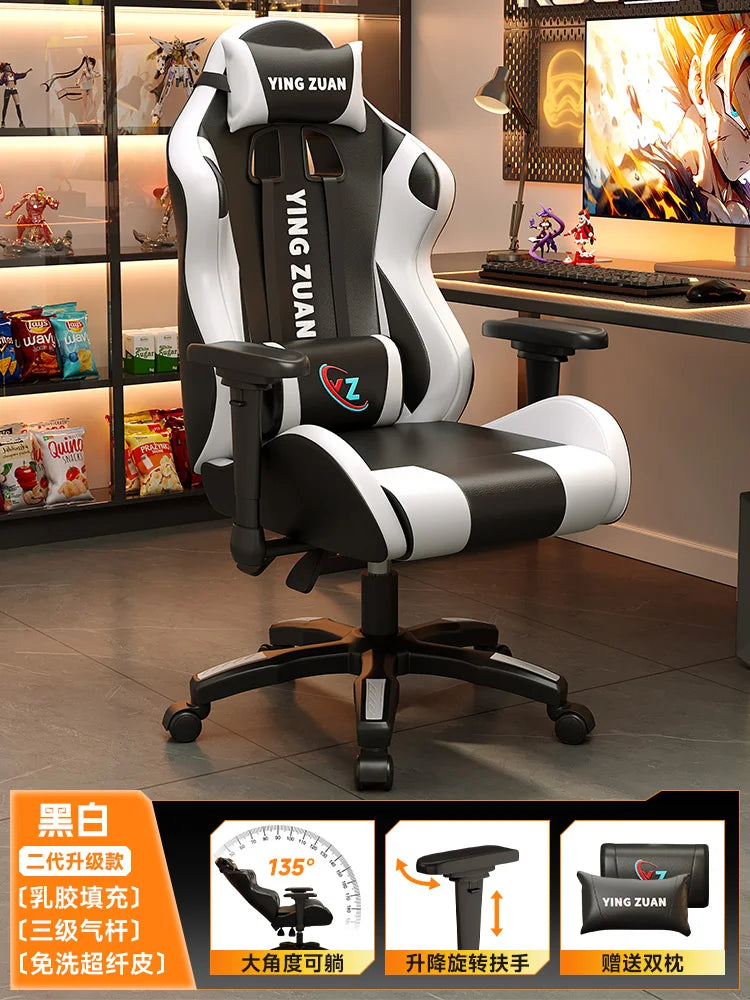 Ergonomischer Bürostuhl aus Leder mit Fußstütze & Rückenlehne – Höhenverstellbarer Drehstuhl mit Armlehnen & Rollen für Homeoffice & Büro