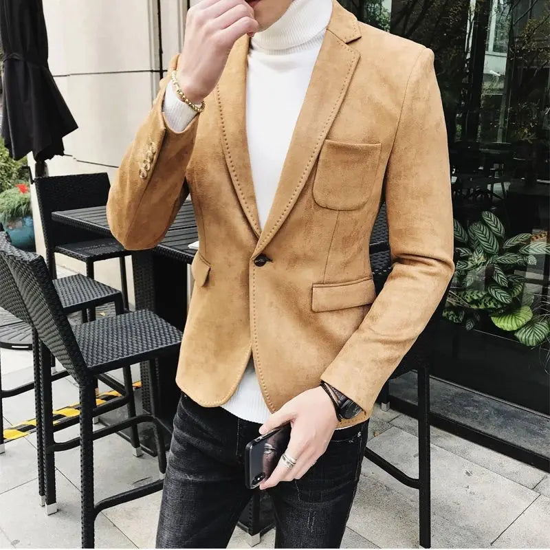 Herren Vintage Wildleder-Blazer im Slim Fit – Smart-Casual Sakko in Lederoptik für Business, Hochzeit & Streetwear