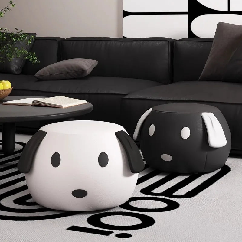 Cartoon Hund Lederhocker – Weicher Sitzhocker &amp; Schuhwechselstuhl aus atmungsaktivem PU-Leder für Wohnzimmer