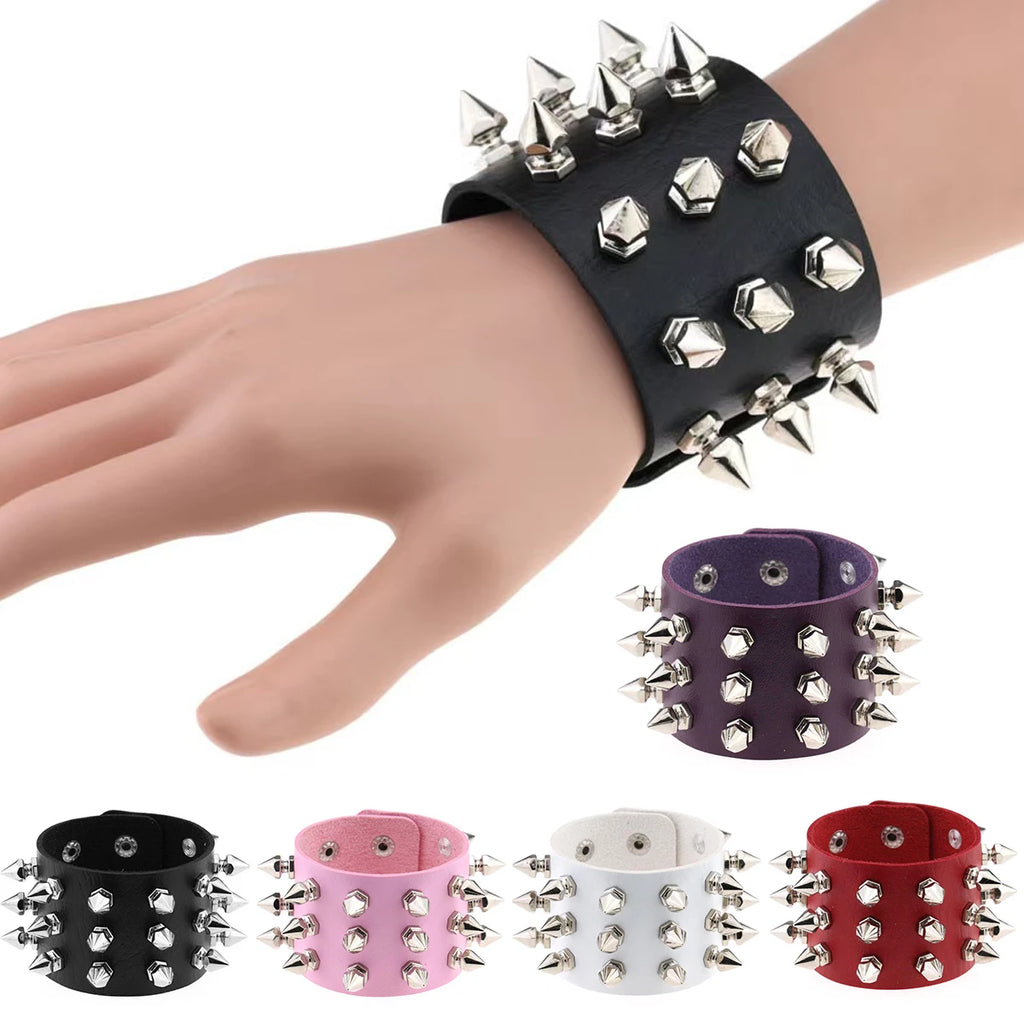 Punk Rock Nietenarmband aus Leder – Gothic Cuff Bracelet für Damen & Herren, Unisex Armband für Alltag, Karneval, Valentinstag & Halloween