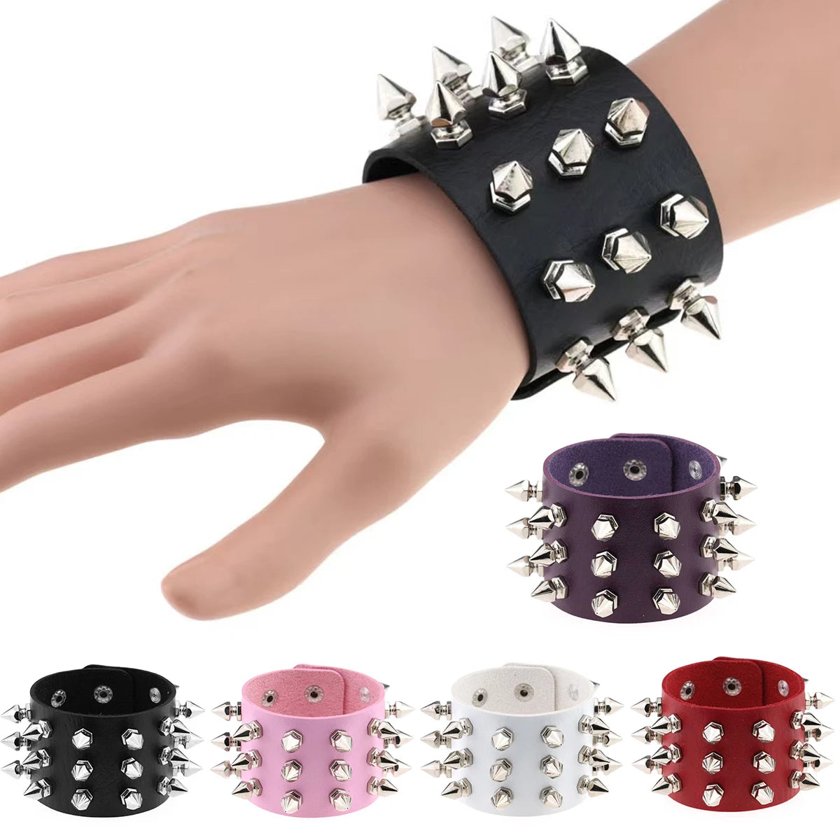 Punk Rock Nietenarmband aus Leder – Gothic Cuff Bracelet für Damen & Herren, Unisex Armband für Alltag, Karneval, Valentinstag & Halloween
