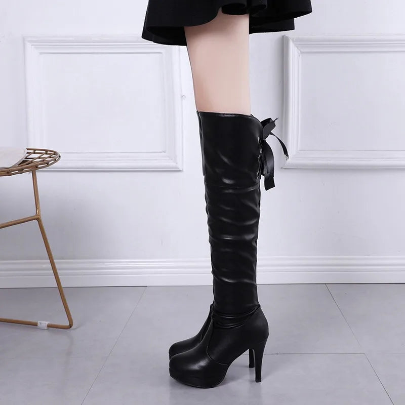 Elegante Damen Overknee Stiefel im Knight-Style – Weiche Lederoptik, High Heel mit Plateau & luxuriöser Tragekomfort