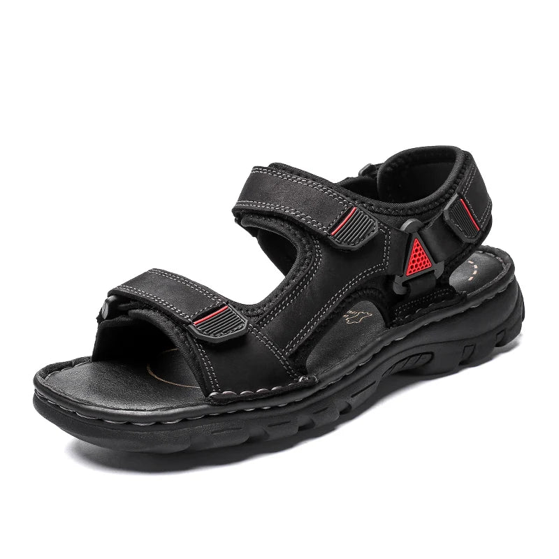 Herren Sommer Leder Sandalen – Bequeme Slip-On Outdoor Schuhe mit rutschfester Sohle, Weiche Komfort-Sandalen für Strand & Freizeit