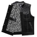 SOA Club Style Herren Biker Weste – Slim Fit Motorrad Weste mit Denim-Patchwork & Stickerei, Ärmellose Sons of Anarchy Style Waistcoat