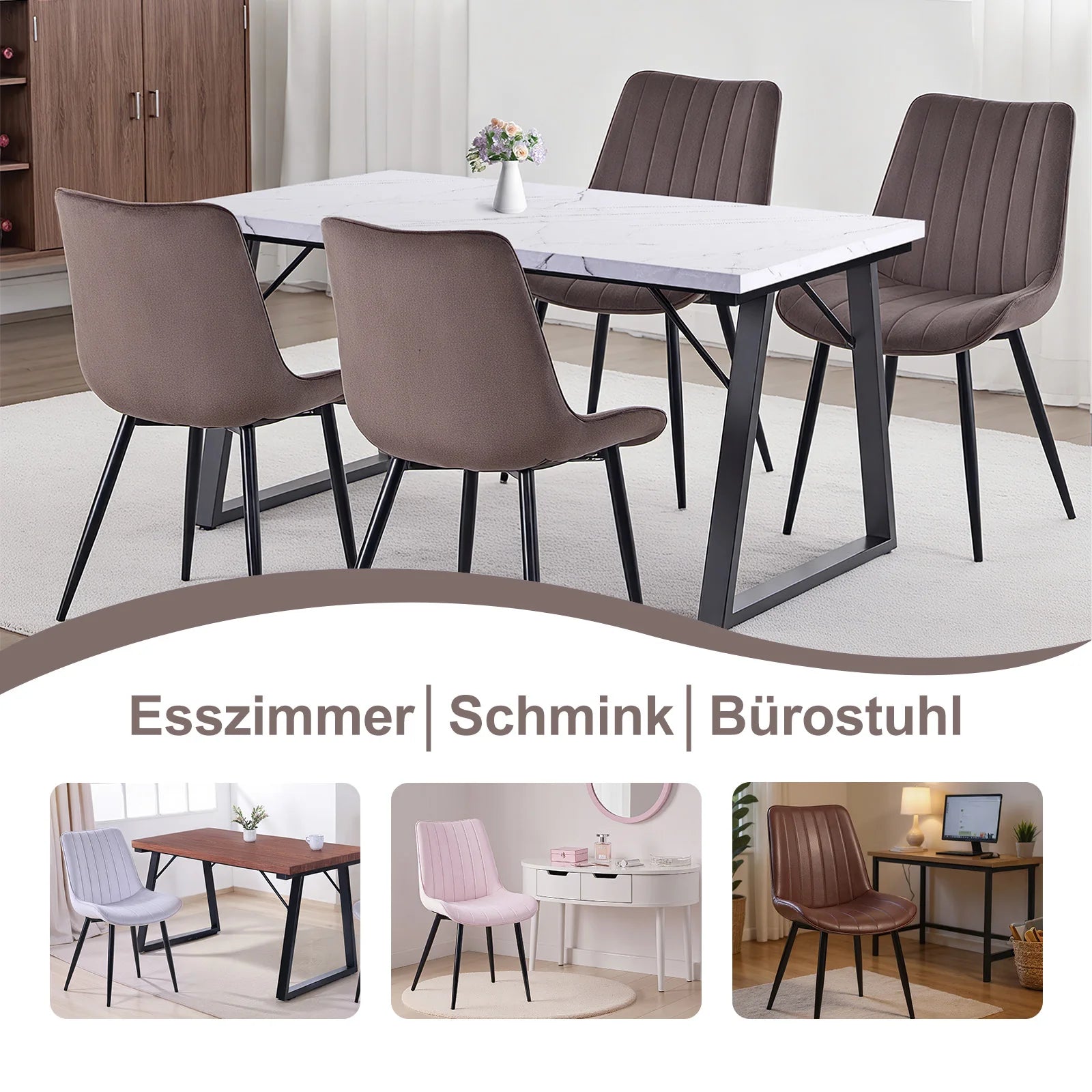 HOMAVO YZ1 Esszimmerstühle 2er-Set – Moderne Design-Stühle aus Samt oder PU-Leder mit Rückenlehne & Metallgestell für Küche, Wohn- & Arbeitsbereich
