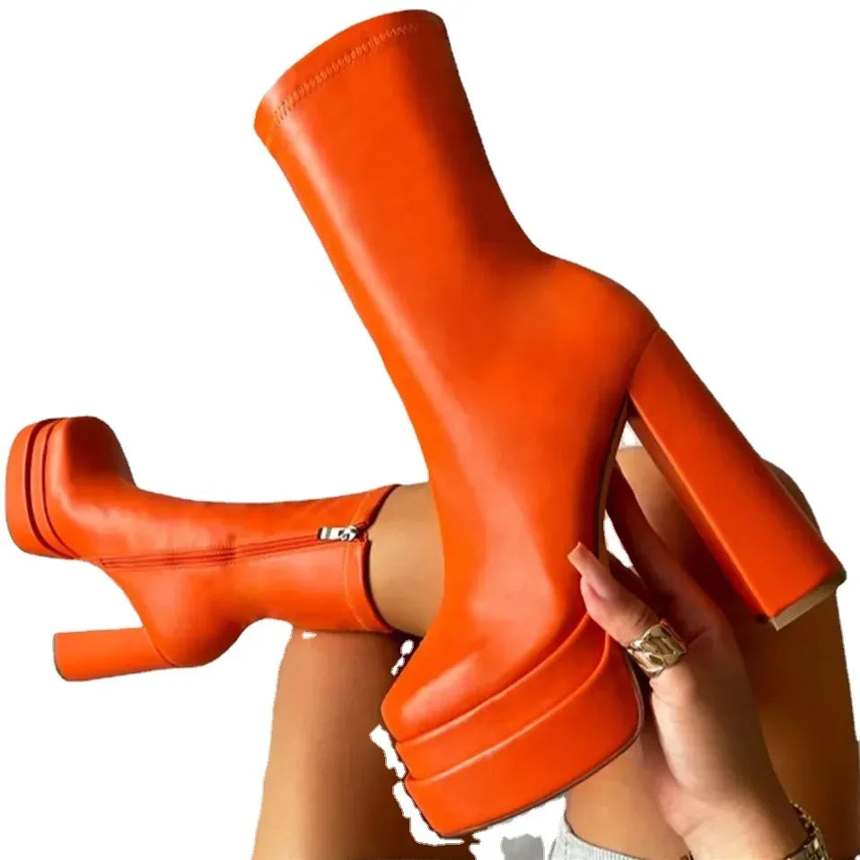 Bottines à plateforme pour femmes avec bloc-notes – Bottines Chelsea luxueuses en cuir haut de gamme, talons ultra hauts, taille 34–47