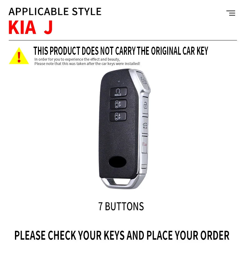 Premium Autoschlüssel Hülle aus Zinklegierung & Leder (7 Tasten) für Kia – Key Case Cover für Sportage 2024, Niro Hybrid, Sorento MQ4, EV6 GT-Line & K8 V6