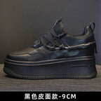 Damen Leder Plateau Sneaker mit verstecktem Absatz – Zapatillas con cuña de 9 cm aus echtem Leder für Herbst &amp; Winter 