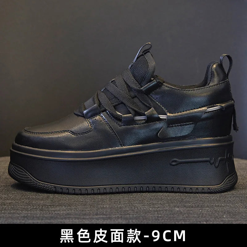 Damen Leder Plateau Sneaker mit verstecktem Absatz – 9 cm Wedge Sneakers aus echtem Leder für Herbst & Winter