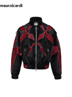 Herren PU-Lederjacke mit Krokodil-Prägung – Kurz geschnittene Designer Jacke im Colorblock Look, Luxury High Street Style für Frühling &amp; Herbst