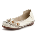 feerldi Damen Vintage Leder Flats WB-56 – Handgefertigte Blumen-Moccasins, Slip-On Ballerinas für Alltag und Freizeit, Lila Loafers in Größe 42