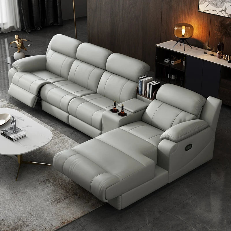 Modernes italienisches Elektro-Ledersofa – Multifunktionales Relax-Sofa mit verstellbarer Liegefunktion, Metall-Ecken und modularer Kombination