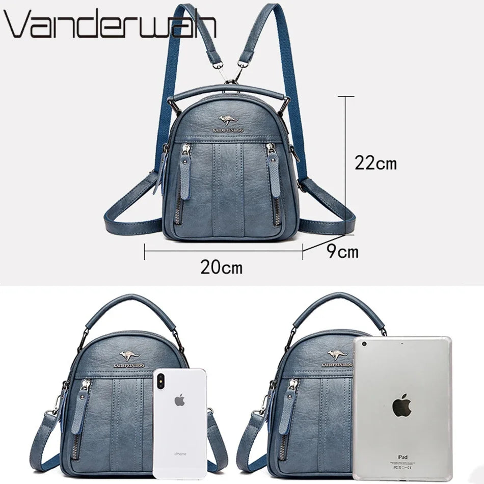 VANDERWAH 4-in-1 Damen Leder-Rucksack – Multifunktionale Schultertasche, kleiner Fashion Rucksack & Messenger Bag