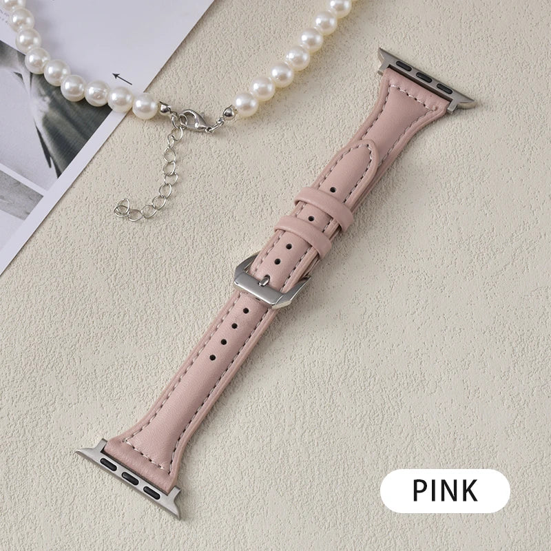 Schmales Lederarmband für Apple Watch – Slim Leather Strap 38–45 mm für Series 3–10, SE & Ultra | Elegantes Wristband aus Leder