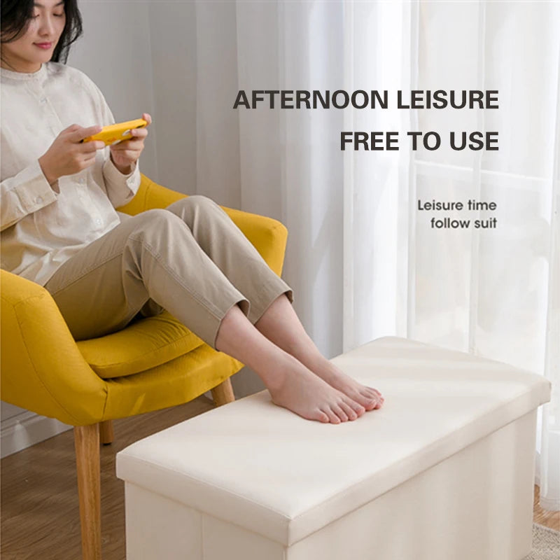 3-in-1 Klappbarer Leder Sitzhocker mit Stauraum – Multifunktionaler PU-Leder Aufbewahrungs-Ottoman & Schuhwechsel-Hocker (76×38×38 cm)