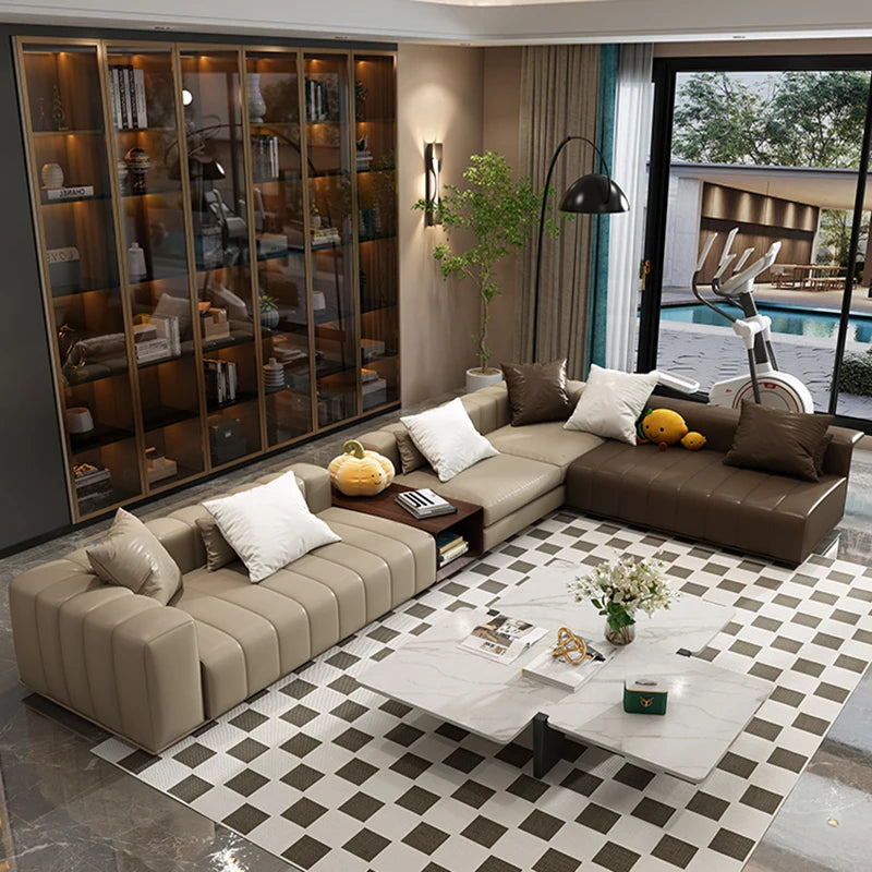 Luxus Lounge Sofa aus Echtleder im nordischen Stil – Kompaktes Designer-Ecksofa mit High-Rebound-Polsterung für modernes Wohnen