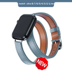 Brazalete de cuero de doble recorrido para Apple Watch Ultra y Series: brazalete de cuero premium para 49 mm, 45 mm, 44 mm, 42 mm, 41 mm, 40 mm y 38 mm 